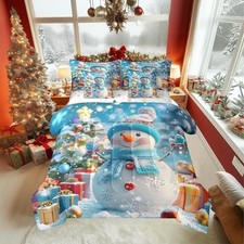 Size 7 Piece Bedding Sets Snowflake Snowman Comforter Set Queen White Blue