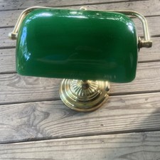 Vintage Brass Bankers Desk Library Students Lamp Emerald Green Glass Shade Sharp