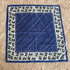 New Blue Floral White Dots 20" Square Scarf Small Satiny