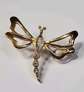 Dragonfly Lapel Hat Jacket Pin Gold Color Metal Iridescent Colors *