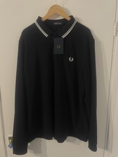 Image of Fred Perry Long Sleeve Polo Shirt XXL Black Brand New With Tags