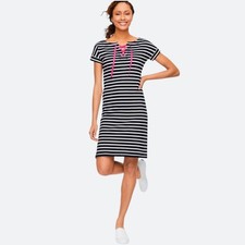T By Talbots Cotton Terry Dress Blue White Nautical Stripe Cotton Lace Up Small