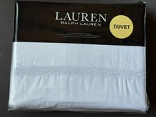 NEW RALPH LAUREN Spencer FULL QUEEN DUVET Cover WHITE 385 Cable EMBROIDERY