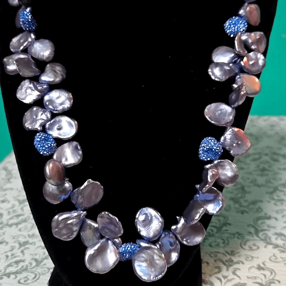 Collar Pavé Azul Perla de Tahití Keishi de Agua Dulce Colección Honora 925 Foto 2 de 4