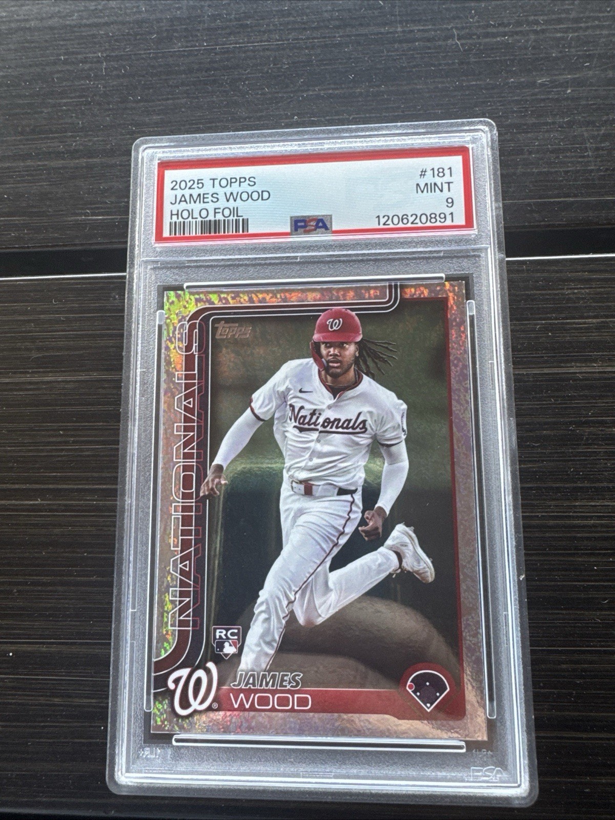 2025 Topps Series 1 #181 James Wood RC Holo Foil Nationals PSA 9