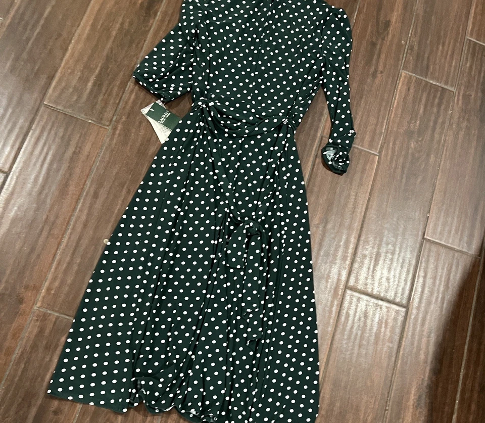 Vestido para mujer Lauren Ralph Lauren a lunares verde y blanco talla 0 Foto 4 de 4