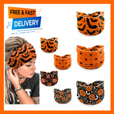 Halloween Headbands for Women Cute Pumpkin Bat Spider Prints Wide Stretchy