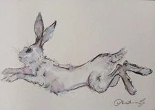 Original Art Hand Drawn Pen & Ink Small Drawing Sketch Illustration of a Hare