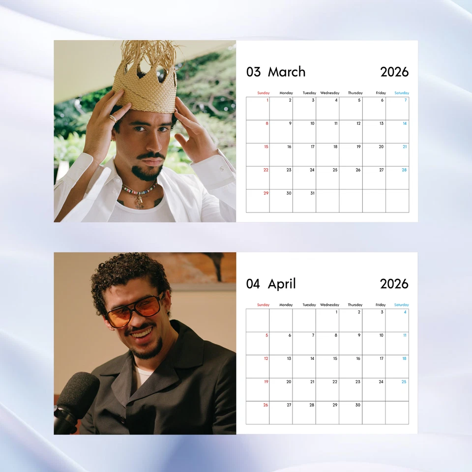 Bad Bunny 2026 Wall Calendar, Stylish Music Star Photo Collection - Image 3 of 4