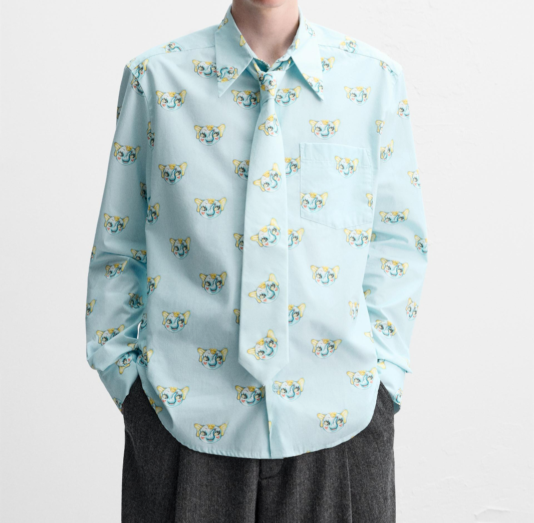 Zara x Harry Lambert Elephant Print Shirt Sky Blue Size M Medium