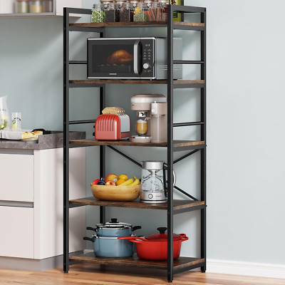 5-Tier Kitchen Bakers Rack with Storage, Microwave Stand & Coffee Bar