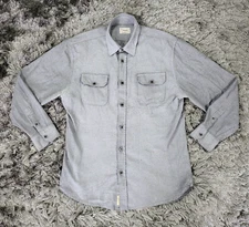 Jachs Shirt Men's Large Tall Gray Cotton Casual Long Sleeve Pockets Button-Up