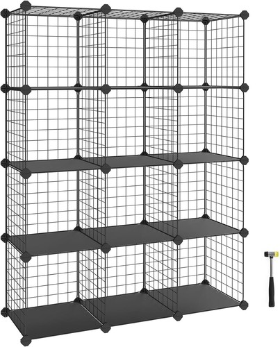 SONGMICS 12-Cube Wire Grid Storage Rack, Interlocking Shelving Unit