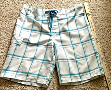 Op Swim Trunks L 36/38 Board Shorts Aqua/White Mesh Lined EUC