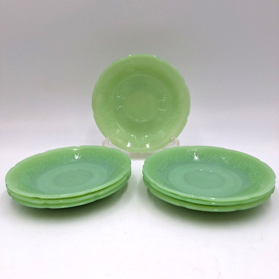 Jadeite Alice Pattern Replacement Saucers Set Of 7 Vintage Fire King Hocking