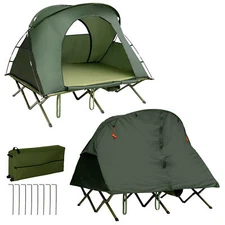 2-Person Outdoor Camping Tent Cot Compact Elevated Tent Set W/ External Cover