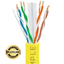 1000ft Cat6 Plenum Ethernet Cable Yellow | CMP Rated UTP 23AWG Solid Bare Copper