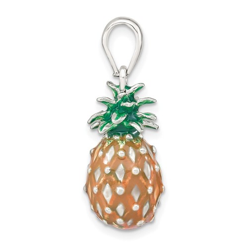 Ciondolo ananas smaltato 3D lucido rodiato argento sterling - Foto 2 di 4