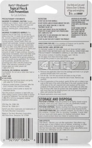 Hartz Ultra Guard Cat/Kitten Flea/Tick Prevention 5lbs+Up, 18 Monthly Treatments - Picture 2 of 6