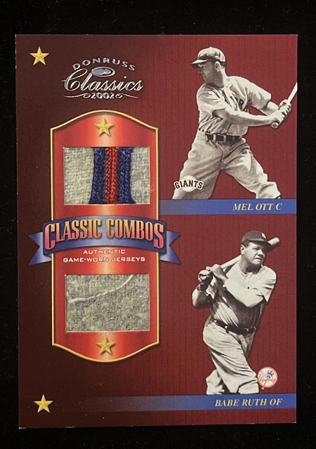 15/15 2002 Donruss Classic Combos Babe Ruth Mel OTT Game Used Jersey Patch HOF
