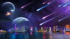 Landscape city lights tower architecture skyscraper art Custom Gaming Mat Desk