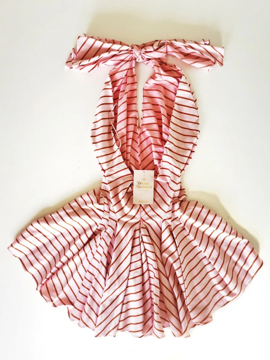 Vivienne Westwood Gold Label Candy Pink Halter Neck Stripe Dress Size 12 UK 10 8