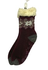 Muk Luks Faux Fur Slipper Socks JoJoba Infused Non Slip Soles Wine White XL NEW