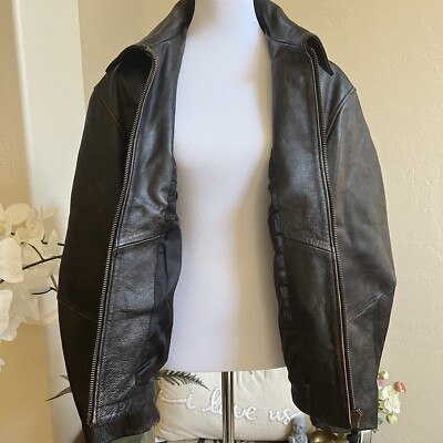 ZARA $619 Vintage Effect 100% Cow Leather Jacket Mens S/M Unisex