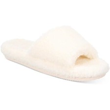 INC Womens Dinnaa Cozy Faux Fur Slide Slippers Ivory 8 Medium B,M 