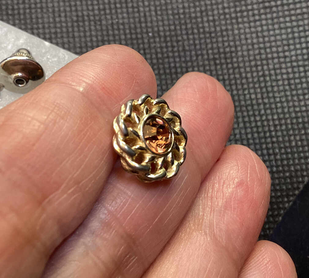 Unique Silver Tone Gold Faceted Rhinestone Mens Tie Tack