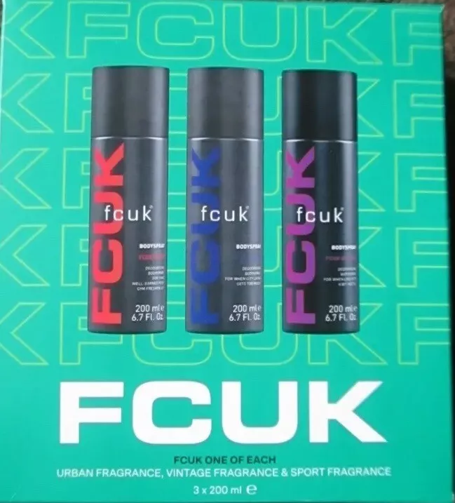 FCUK Mens Gift Set One Of Each Body Spray Trio Urban Sport Vintage 3 x 200ml