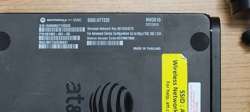 Motorola NVG510 modem for AT&T U-Verse DSL with AC Adaptor - Picture 2 of 3