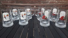 8x Bierkrug aus Glas - Pat Mallet - Die kleinen grünen Männchen - Comics Werbung