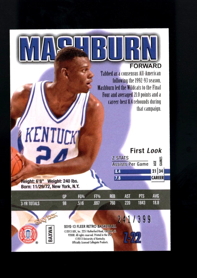 2012/13 FLEER RETRO ZFORCE RAVE SP #D /399 JAMAL MASHBURN L2190P254022 - Image 3 of 3