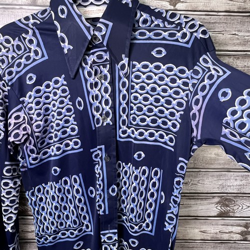 Vintage Anderson-Little 60's 70’s Disco Rockabilly Blue Long Sleeve Shirt Size M - Picture 15 of 16