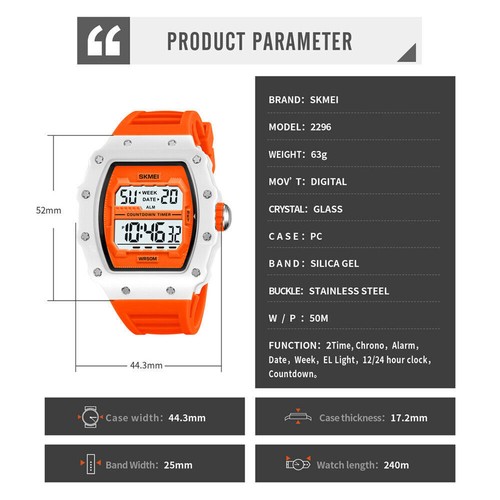 SKMEI Men Square Watch Fashion Transparent Case Wristwatch Male Silicone Watches - Picture 12 of 34