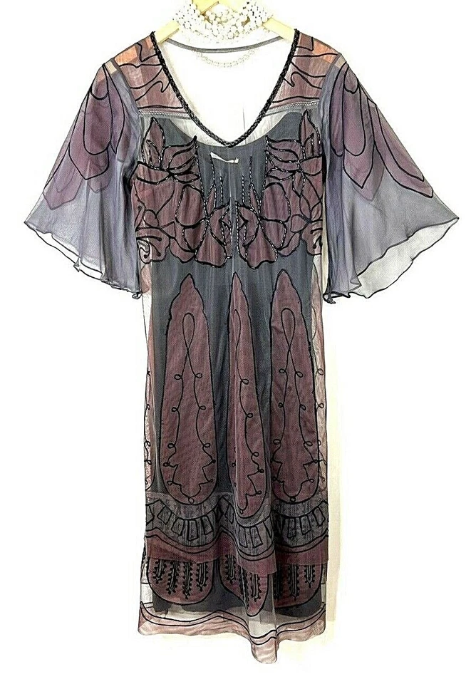 Nataya винтажный 1920-х годов Gatsby платье M оболочка колена бисером богемный официальный  - Изображение 3 из 4