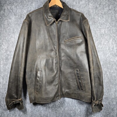 Vintage J. Crew Brown Leather Bomber Zip Jacket Wool Lined