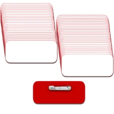 50 BLANK 1 1/2 X 3 WHITE / RED NAME BADGE KIT (A) TAGS 1/4" CORNERS PIN LABELS