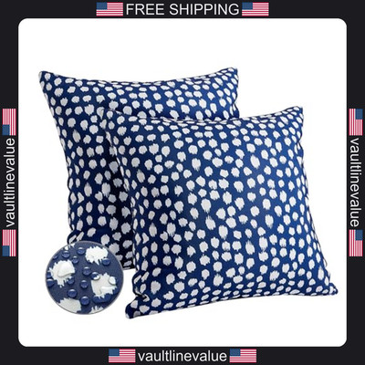 Allorry outdoor pillow covers 16x16 set of 2 boho blue polka dot waterproof