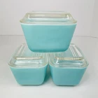 3 Vintage PYREX Turquoise Robin’s Egg 1 ½ Cup Refrigerator Dishes w/ Lids #501