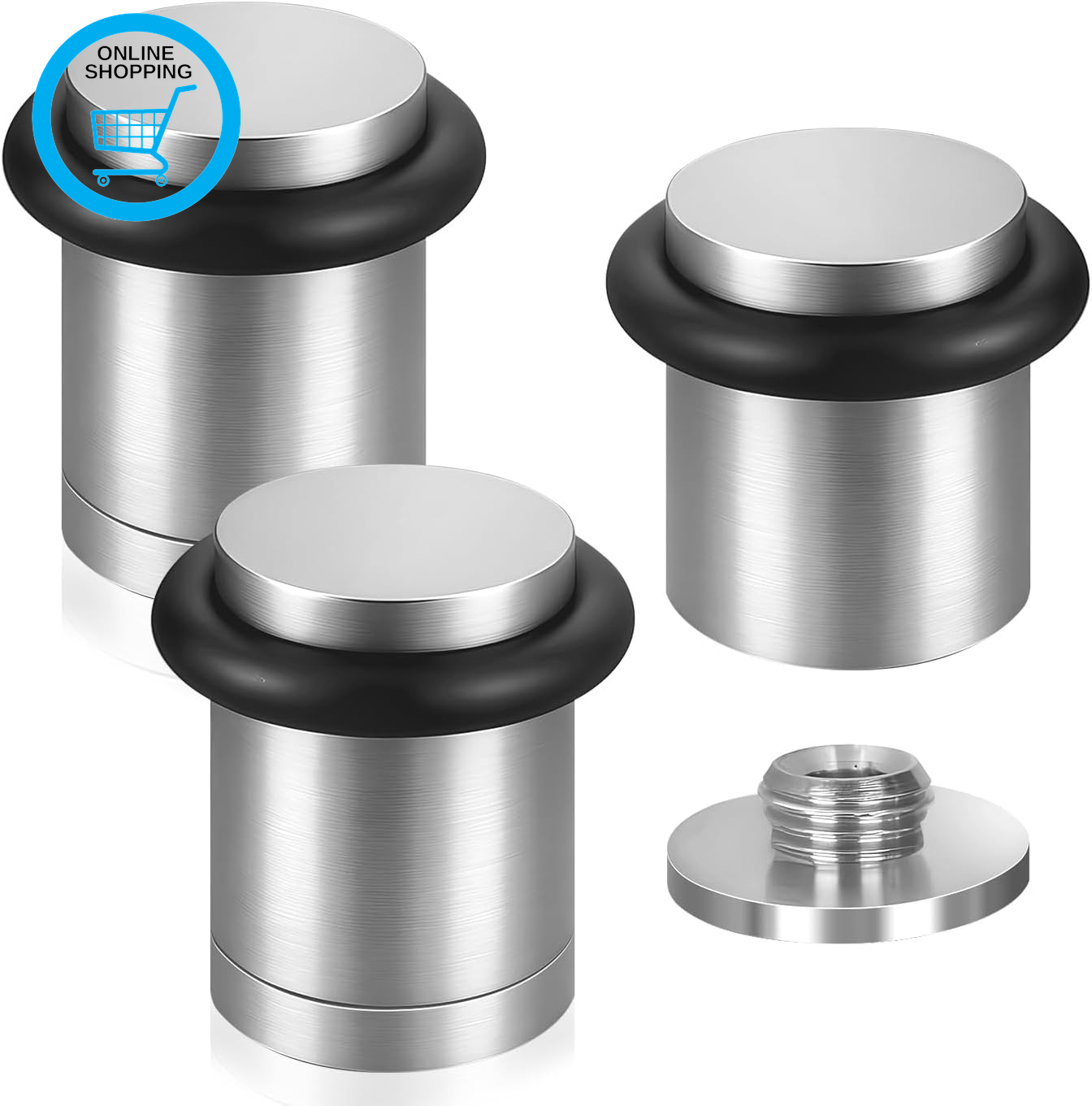 Door Stoppers for Floor, 3 Pack Door Stops, 38Mm Height Polished Metal Doorstop