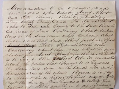1833 antique DEED landisburg perry co pa JACOB ALBERT to PETER BOWER