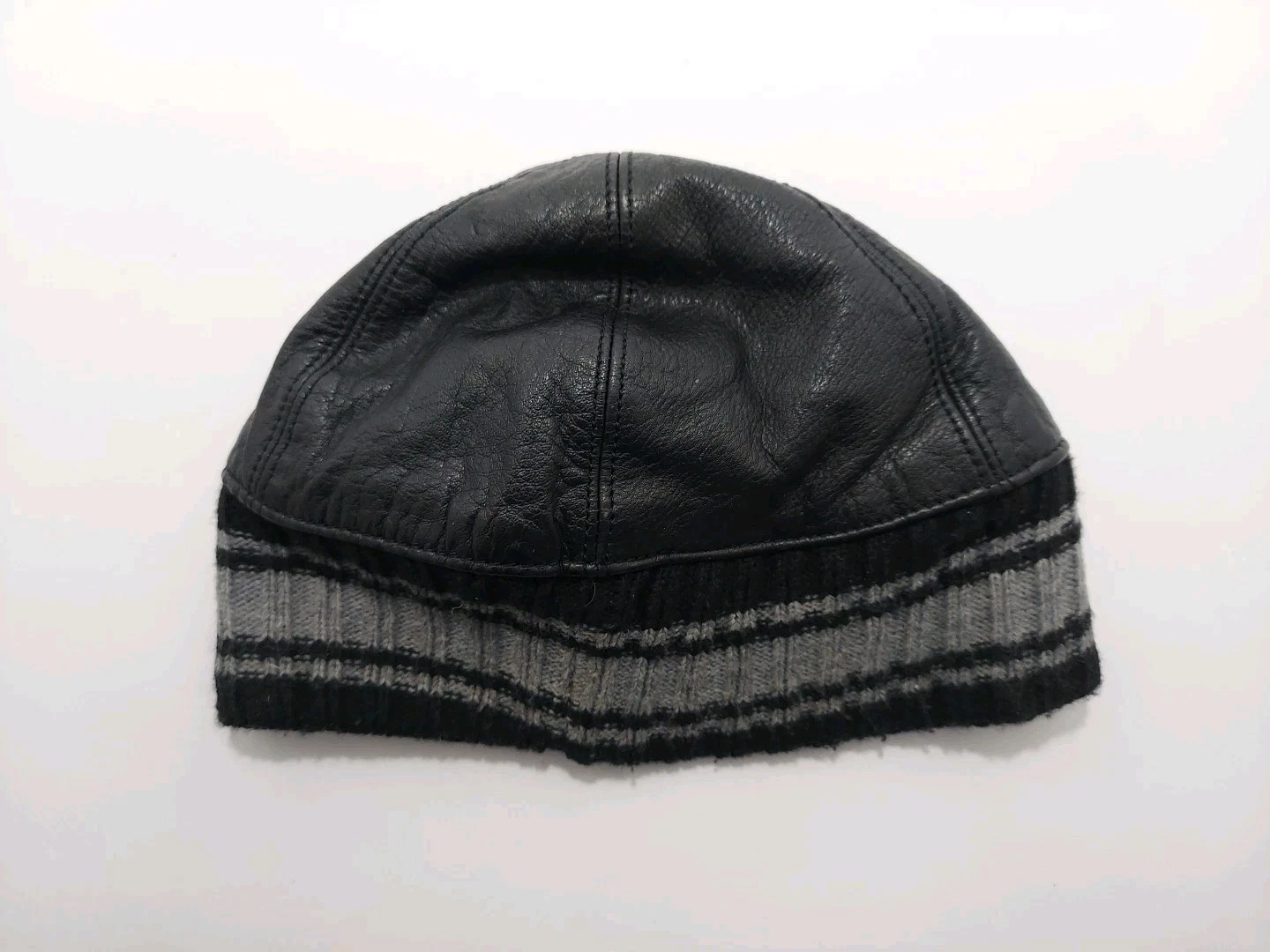 Wilson Leather Black And Gray Leather Beanie Size S/M Unisex Adult Skullcap