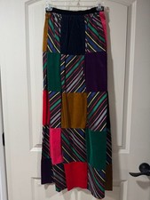 Vintage 1960s Patchwork Velvet Maxi Skirt Colorblock Mod Boho Festival