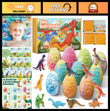 Dinosaur Bath Bombs for Kids - 10 Pack Fizzing Dino Eggs with Surprise Toys, Fun