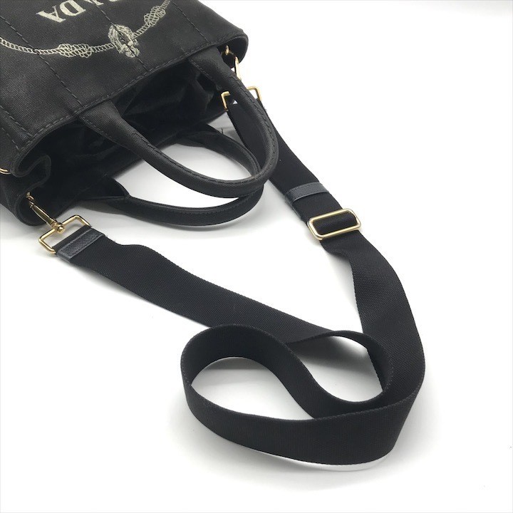 Good Condition PRADA Logo Canvas Canapa 2WAY Hand Shoulder Bag Black Brand Bag r thumbnail 8