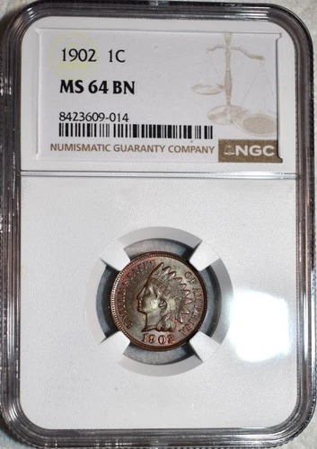 NGC MS-64 BN 1902 Indian Head Cent, Attractively Toned & Razor-Sharp.