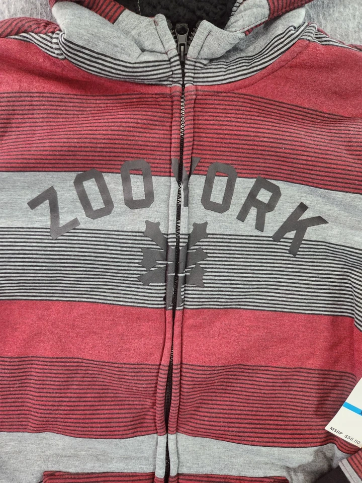 Zoo York Hoodie Youth XL Stripe Sherpa Lined Skate Full Zip Grunge Spellout - Image 2 of 4