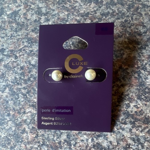 Claire’s Sterling Silver Pearl Imitation Earrings 925 New with Tags
